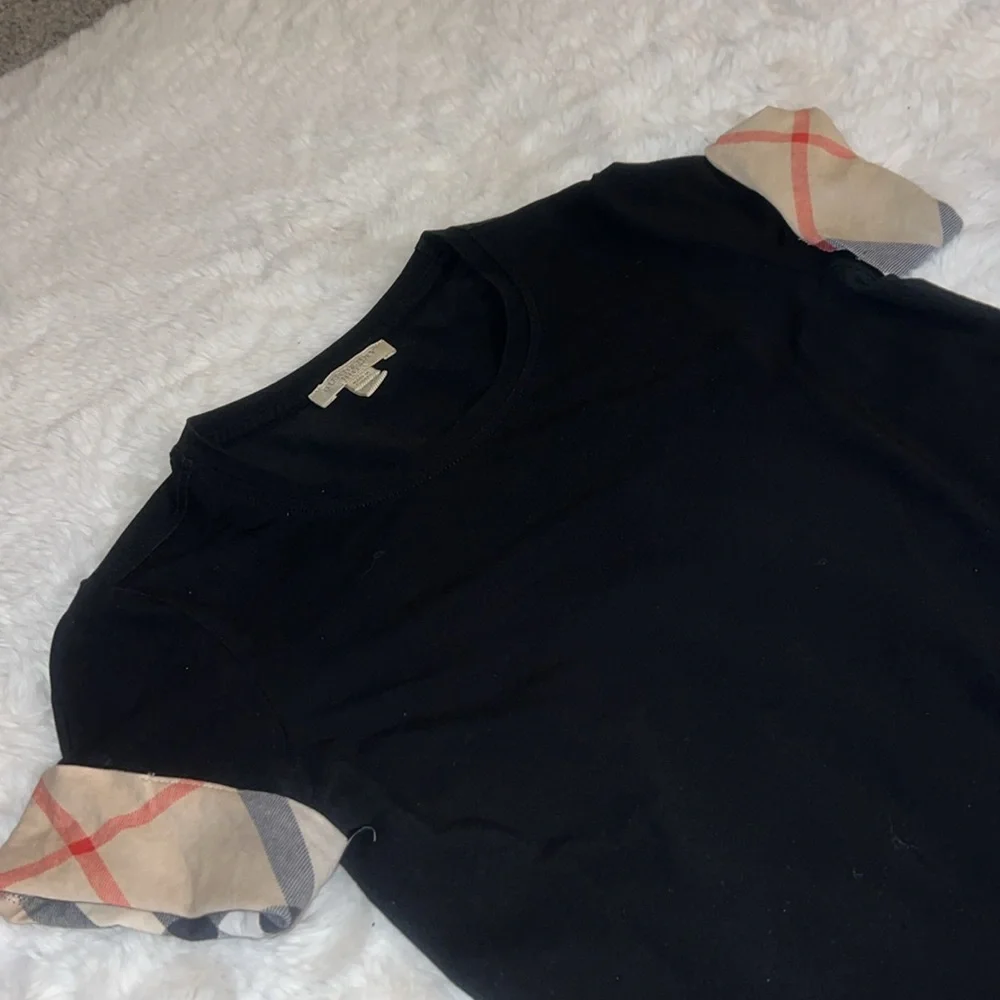 Authentic Burberry Cotton round-collar checked cuff T-shirt - Picture 7 of 9